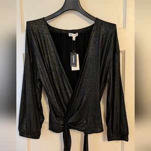 Express Black Shimmer Wrap Top